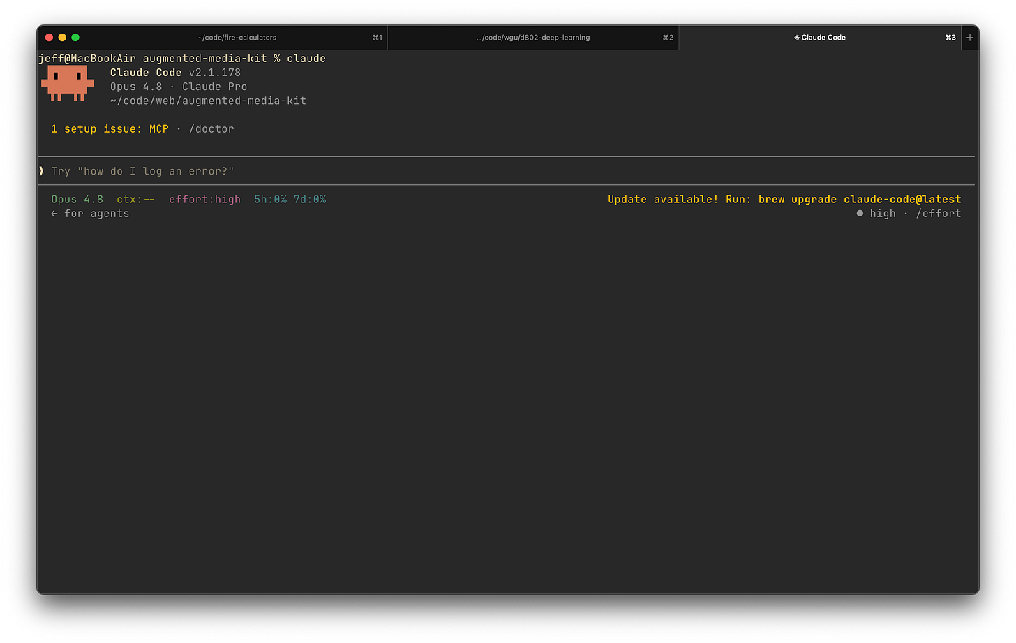 Claude Code showing a fresh, empty session, asking the user for the initial prompt Claude Code showing a fresh, empty session, asking the user for the initial prompt