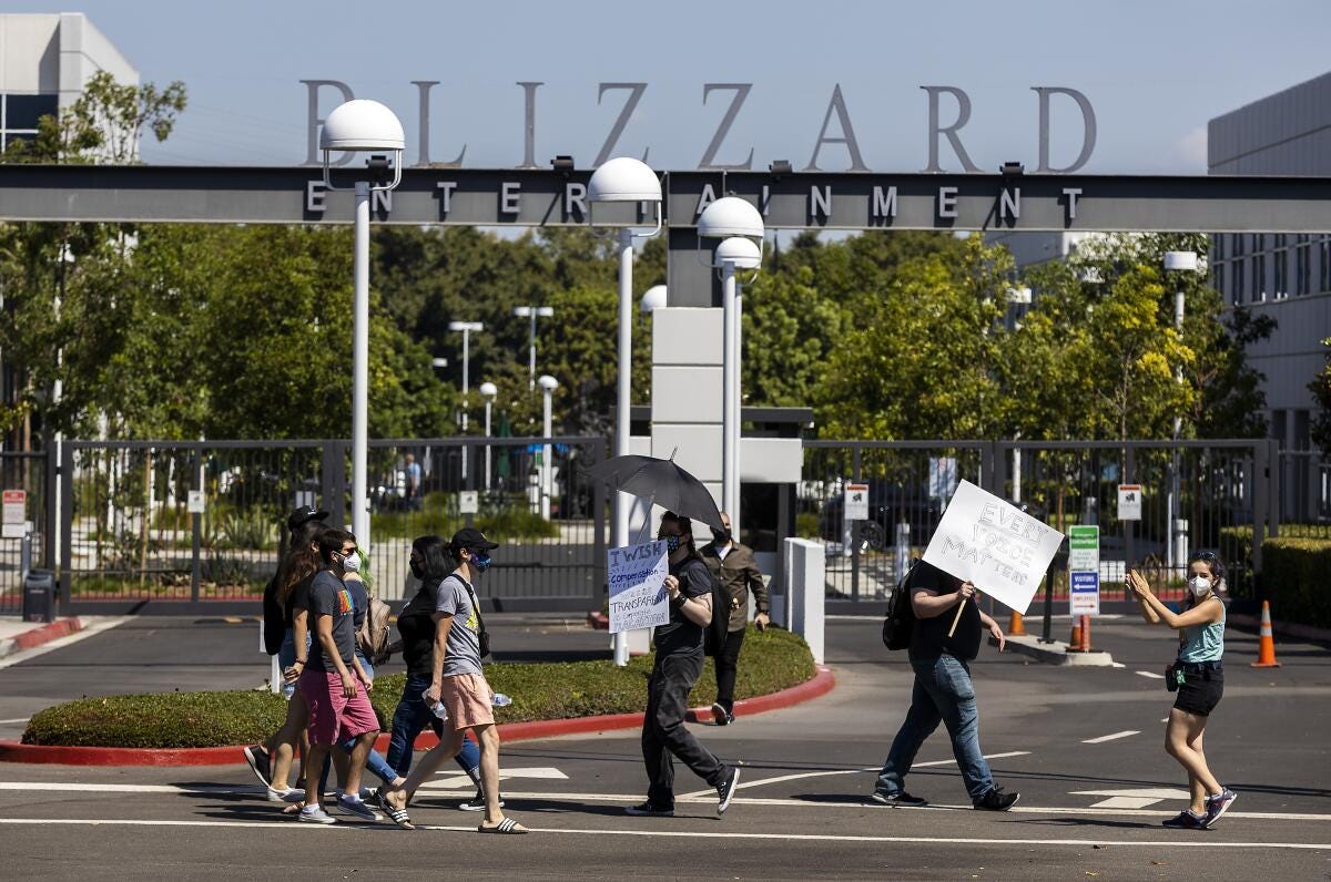 Activision Blizzard workers walk out after discrimination suit - Los Angeles Times Activision Blizzard workers walk out after discrimination suit - Los Angeles Times