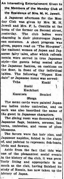 Sushi served in Bismarck, North Dakota in 1905