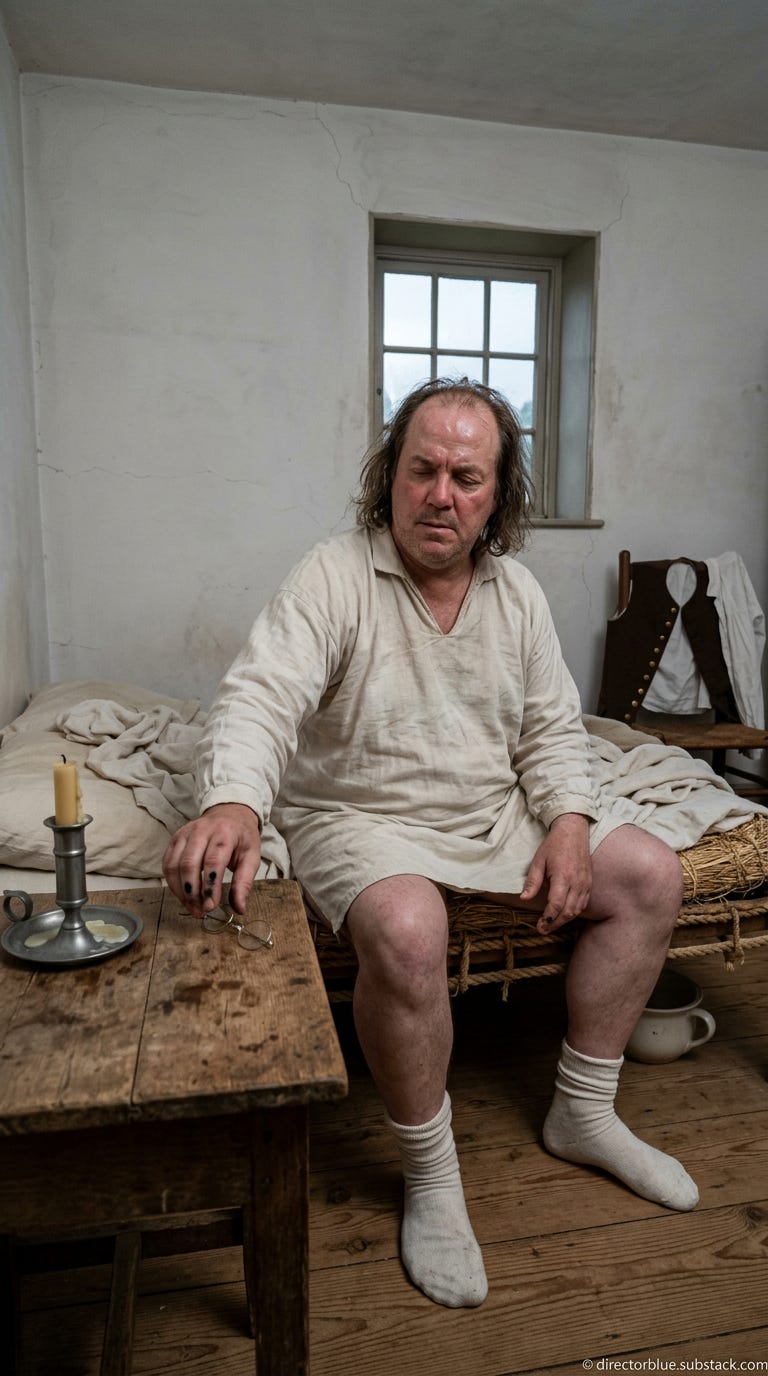 IMAGE PROMPT FOR UNIVERSITY HISTORY CLASS REENACTMENT H201 9x16 vertical format Photorealistic high-resolution image shot as if by a modern professional full-frame camera with natural available light Interior of a colonial American bedroom J_image_1