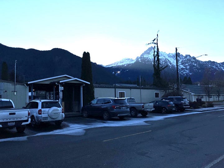 small town streets, buildings, early evening