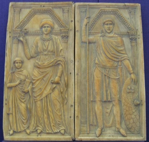 The ivory diptych of Stilicho (right) with his wife Serena and son Eucherius, ca. 395 