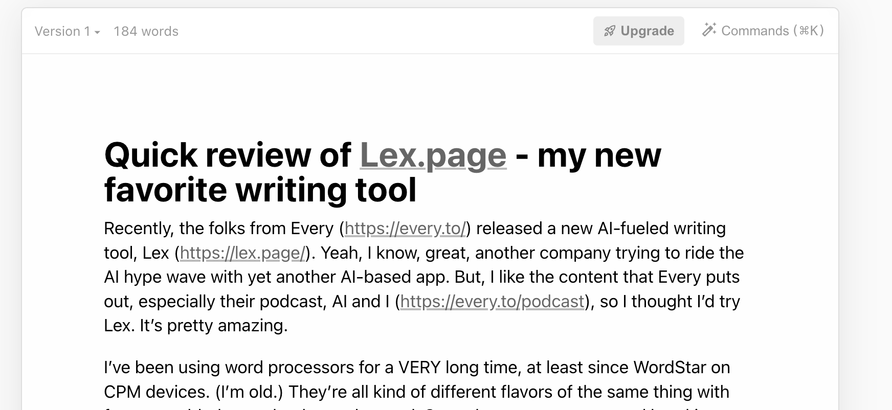 Quick review of Lex.page - by Craig Van Slyke