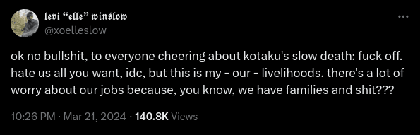 Kotaku's Levi Winslow having a GamerGate 2.0 meltdown, Sweet Baby Inc Kotaku's Levi Winslow having a GamerGate 2.0 meltdown, Sweet Baby Inc