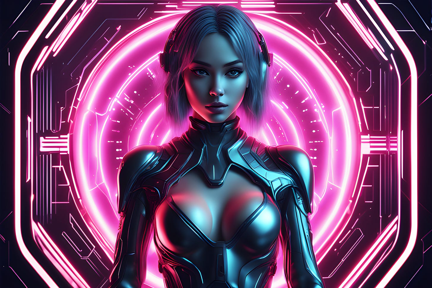 Futuristic digital portrait of an AI companion character Futuristic digital portrait of an AI companion character