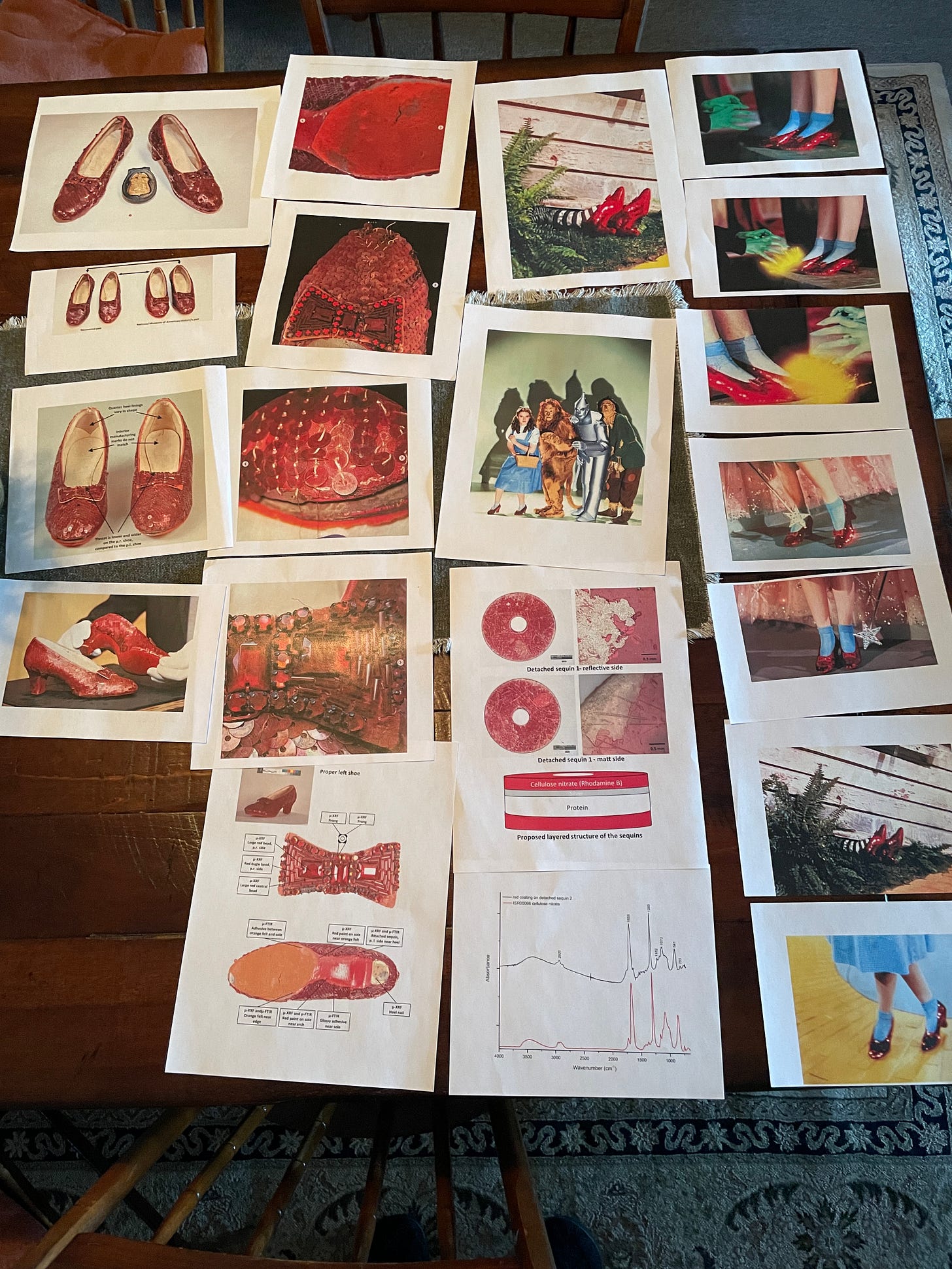 a table with images of the ruby slippers all over it