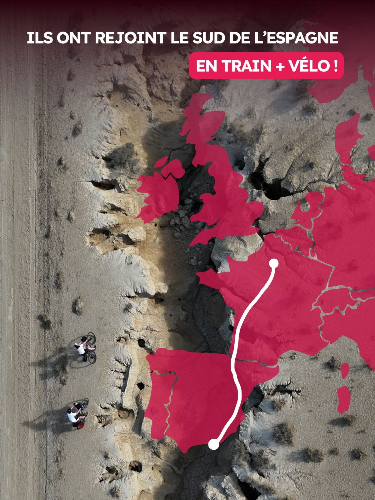 Montage photo avec la piste cyclable qui rejoint l'espagne a la france a velo