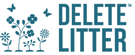 Delete Litter logo with flowers. Delete Litter logo with flowers.