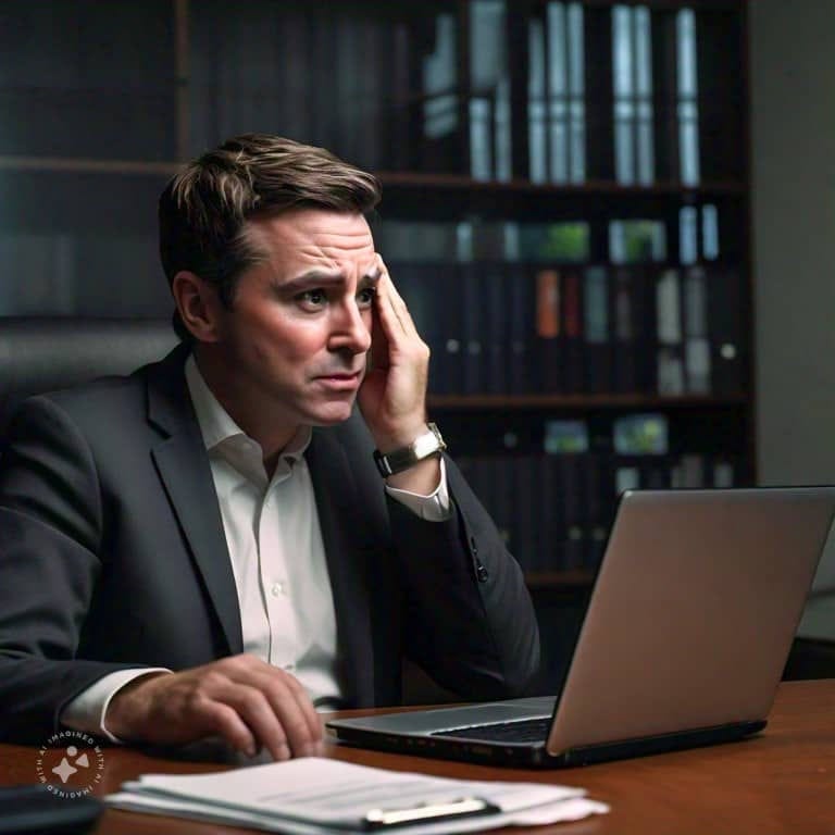 AI image of a man worrying at a workplace