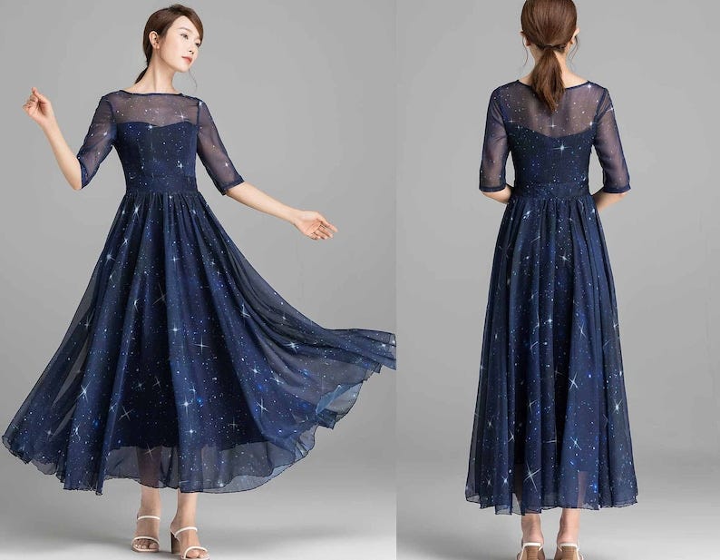 Starry Night Out Maxi Dress Fit and Flare Chiffon dress Starry Night Out Maxi Dress Fit and Flare Chiffon dress