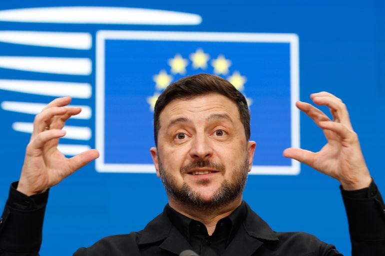 Ukraine's President Volodymyr Zelenskyy speaks during a media conference at the EU Summit in Brussels, Thursday, Dec. 18, 2025. (AP Photo/Geert Vanden Wijngaert)