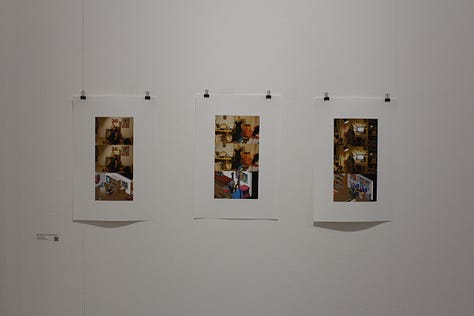 A selection pof artwoerks with various screens prints and 3d plastic peripherals. 