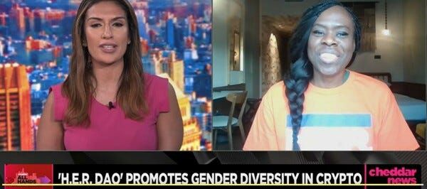 H.E.R. DAO founder speaks with Cheddar News with a YouTube following of almost 1 million subscribers!
