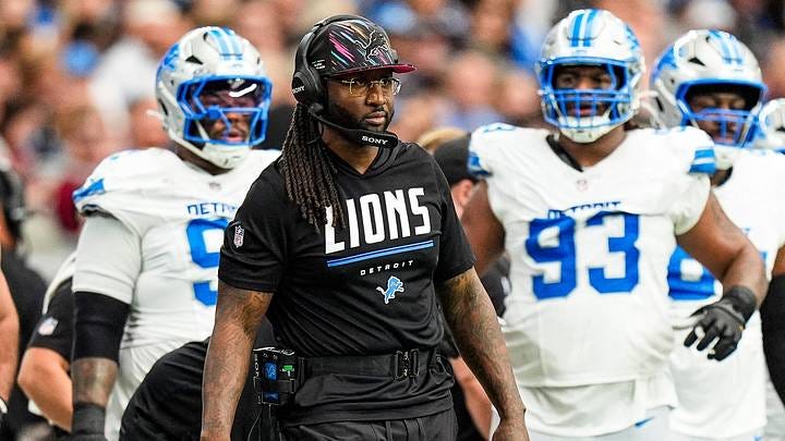 Detroit Lions defensive coordinator Kelvin Sheppard watches a play against Arizona Cardinals during the first half at State Farm Stadium in Glendale, Arizona on Sunday, Oct. 11, 2026. Detroit Lions defensive coordinator Kelvin Sheppard watches a play against Arizona Cardinals during the first half at State Farm Stadium in Glendale, Arizona on Sunday, Oct. 11, 2026.