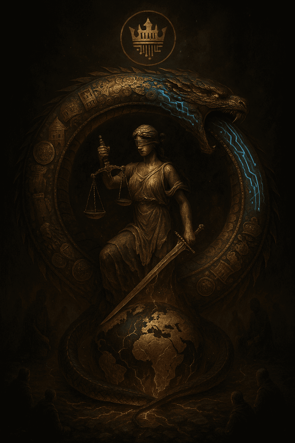 Dark classical temple steps and columns etched with numbers. The Architecture of Obedience defining solvency in the creditor’s grammar.