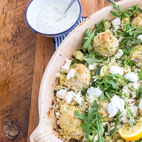 Greek Turkey Meatballs with Couscous and Dill Yogurt Sauce
