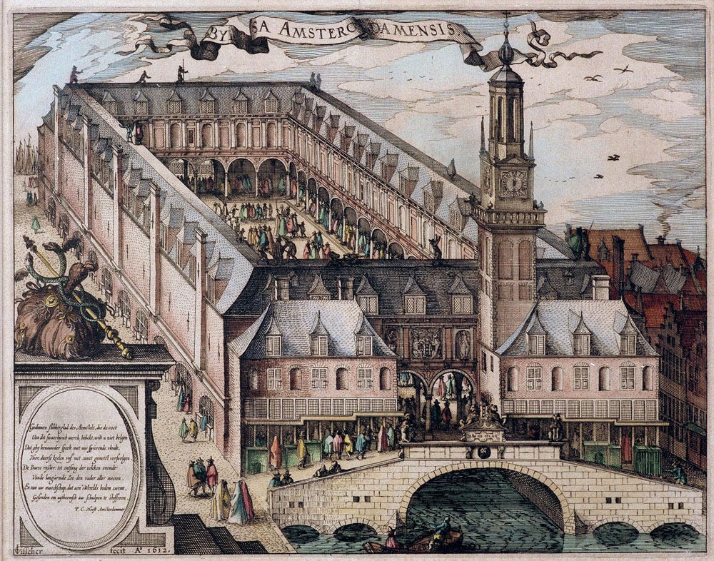 Vista aérea da Bolsa de Valores de Amsterdã