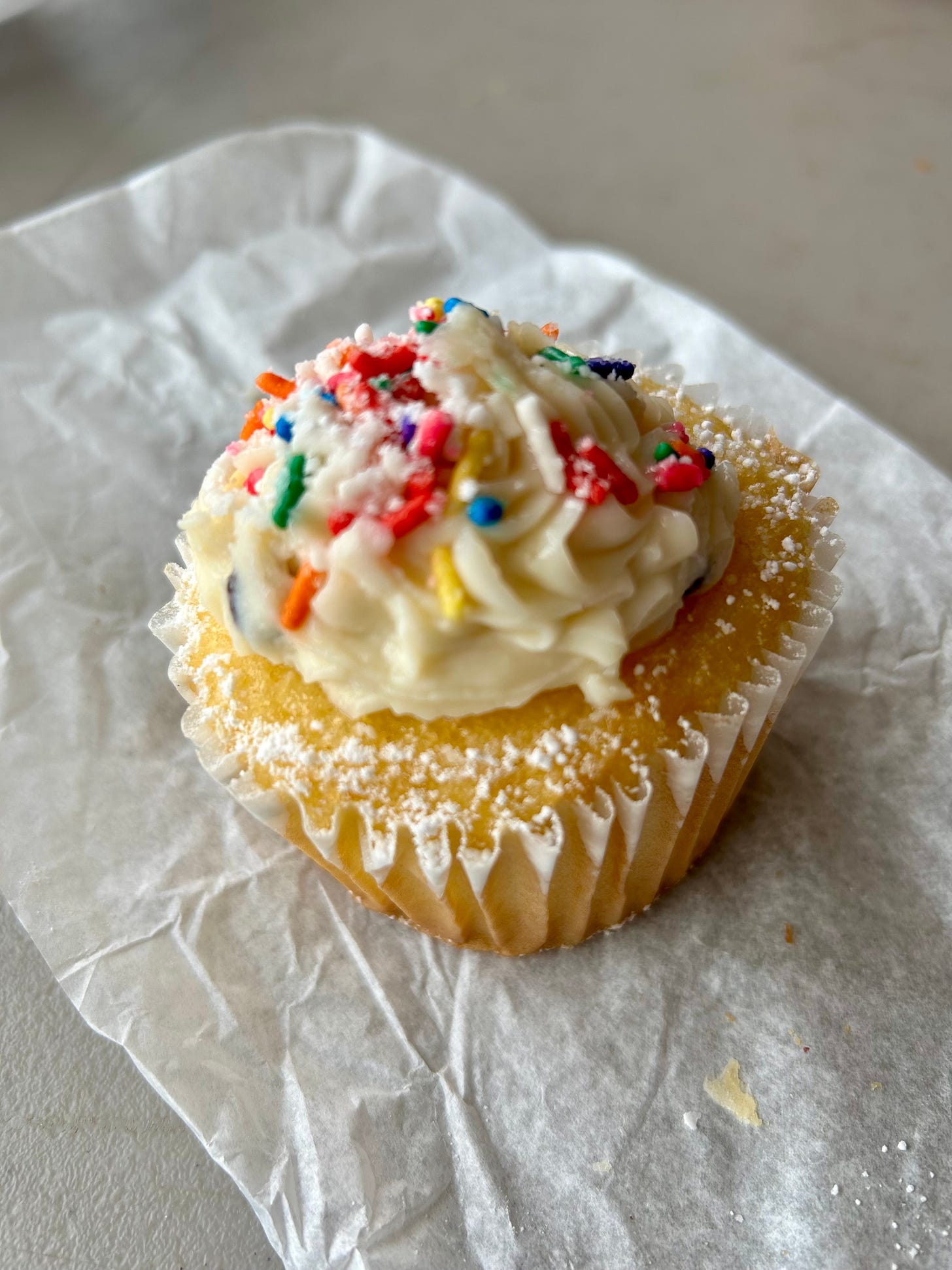 ricotta filled and topped vanilla cupcake
