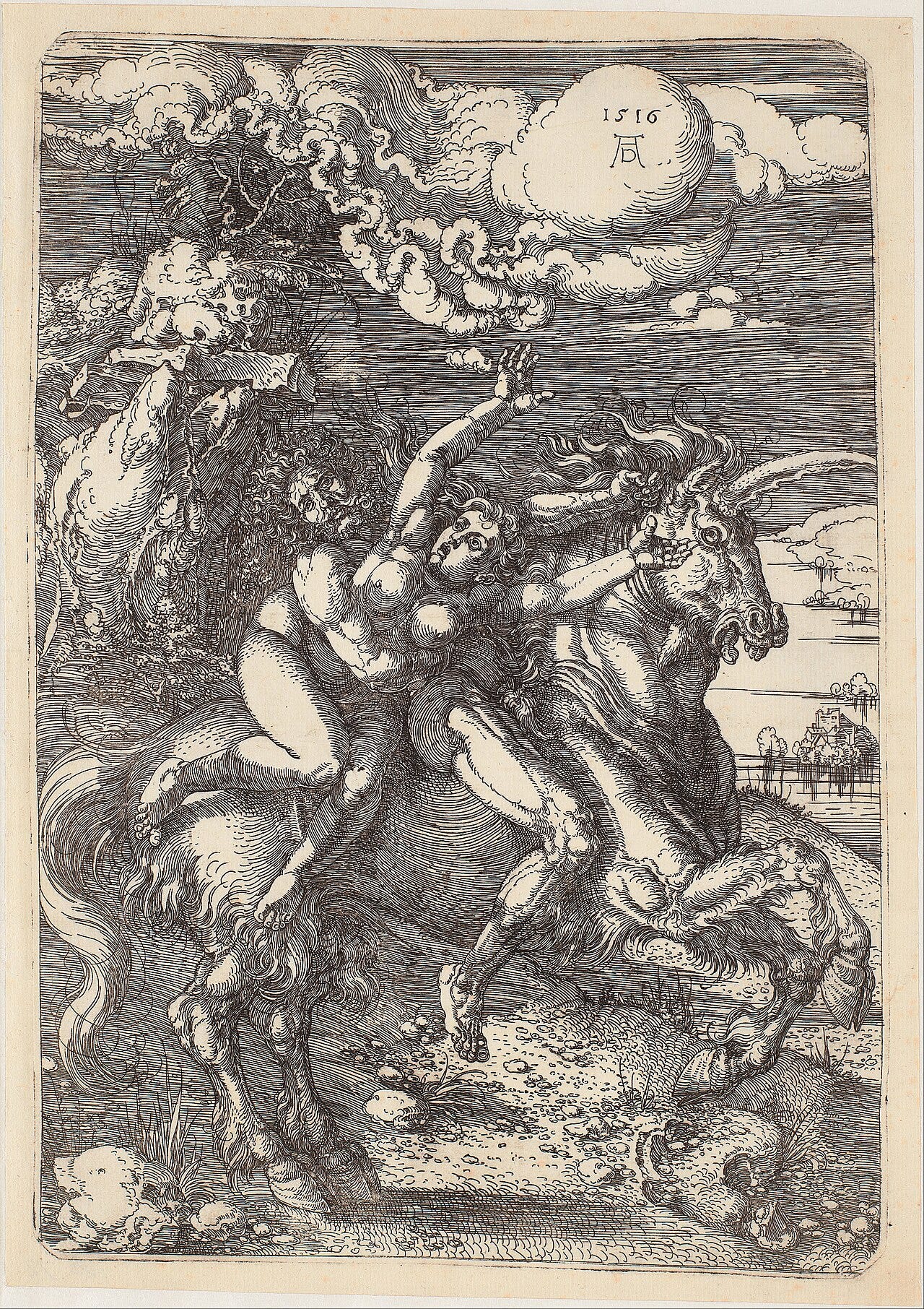 Etching of Pluto carrying Proserpine on a shaggy unicorn Etching of Pluto carrying Proserpine on a shaggy unicorn