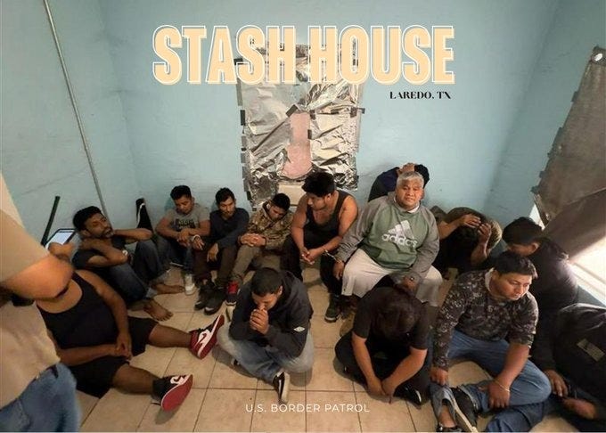 14 illegal aliens were found inside this cartel stash house in Laredo, Texas. (US Border Patrol photo & graphic) 14 illegal aliens were found inside this cartel stash house in Laredo, Texas. (US Border Patrol photo & graphic)
