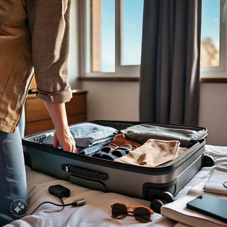 AI image of a person packing their suitcase in a hotel