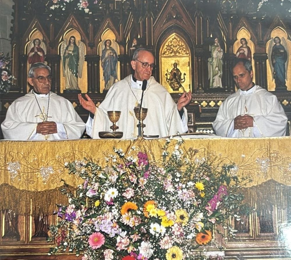 Cardinal Jorge Mario Bergoglio and Father Robert Prevost at Mass in Buenos Aires in 2004 Cardinal Jorge Mario Bergoglio and Father Robert Prevost at Mass in Buenos Aires in 2004