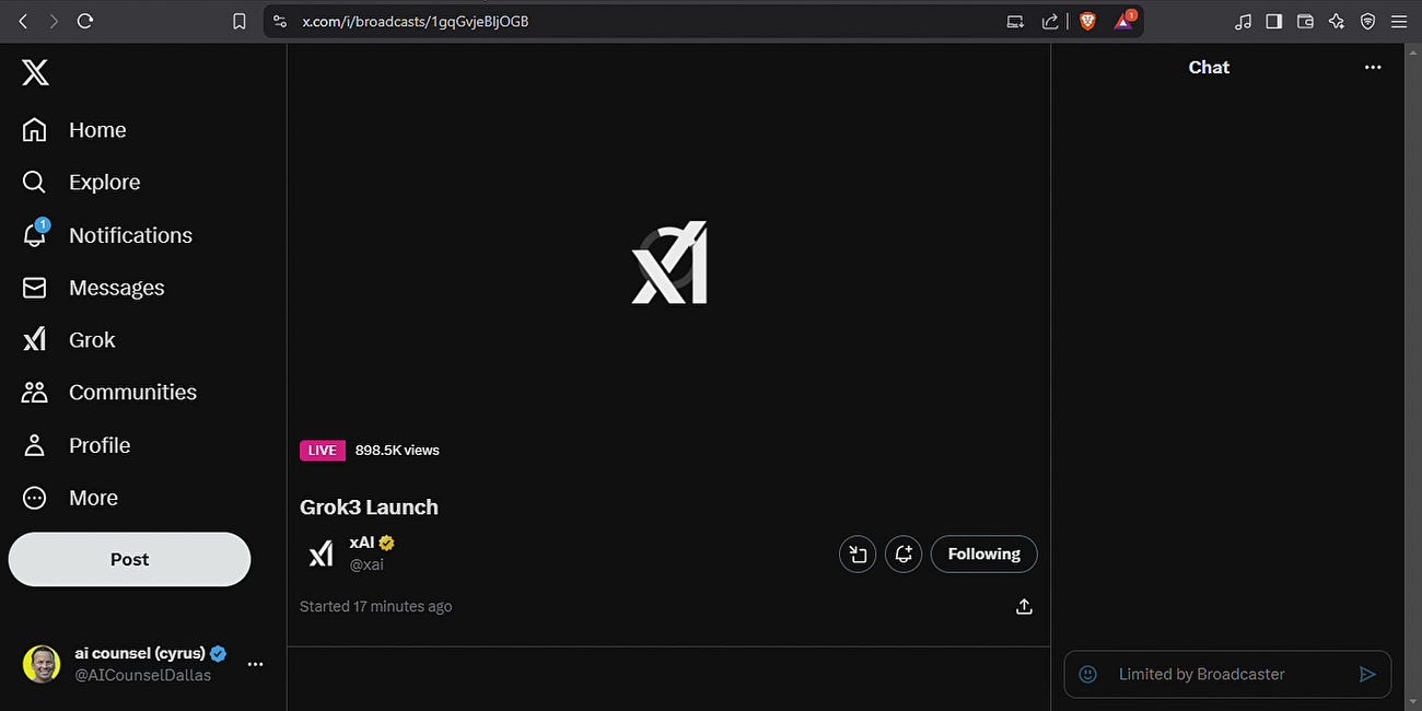 *** LIVE *** - WATCH GROK 3 LIVE DEMO HERE
