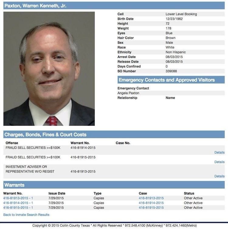Ken Paxton's mug shot