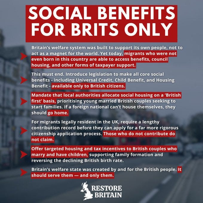 Every Single Restore Britain Policy