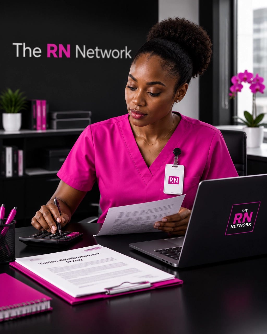 Two registered nurses reviewing a certification board accreditation checklist