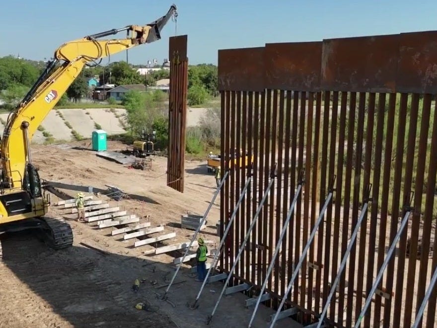 A new section of "Border Wall" being constructed in Texas.
