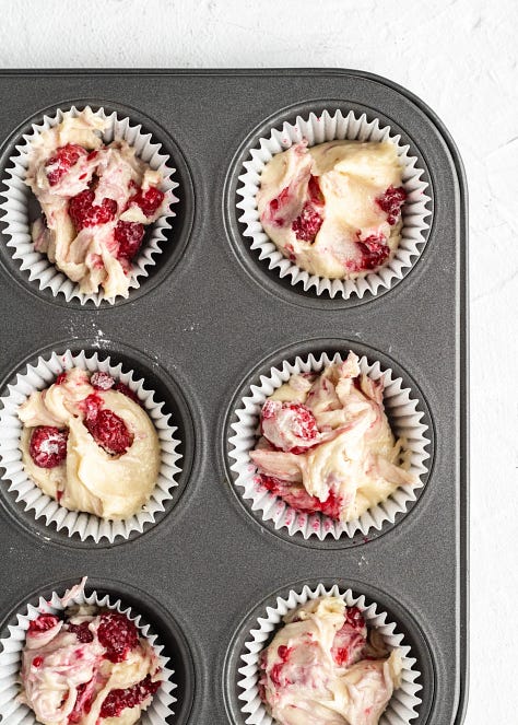 process photos showing raspberry cupcakes.