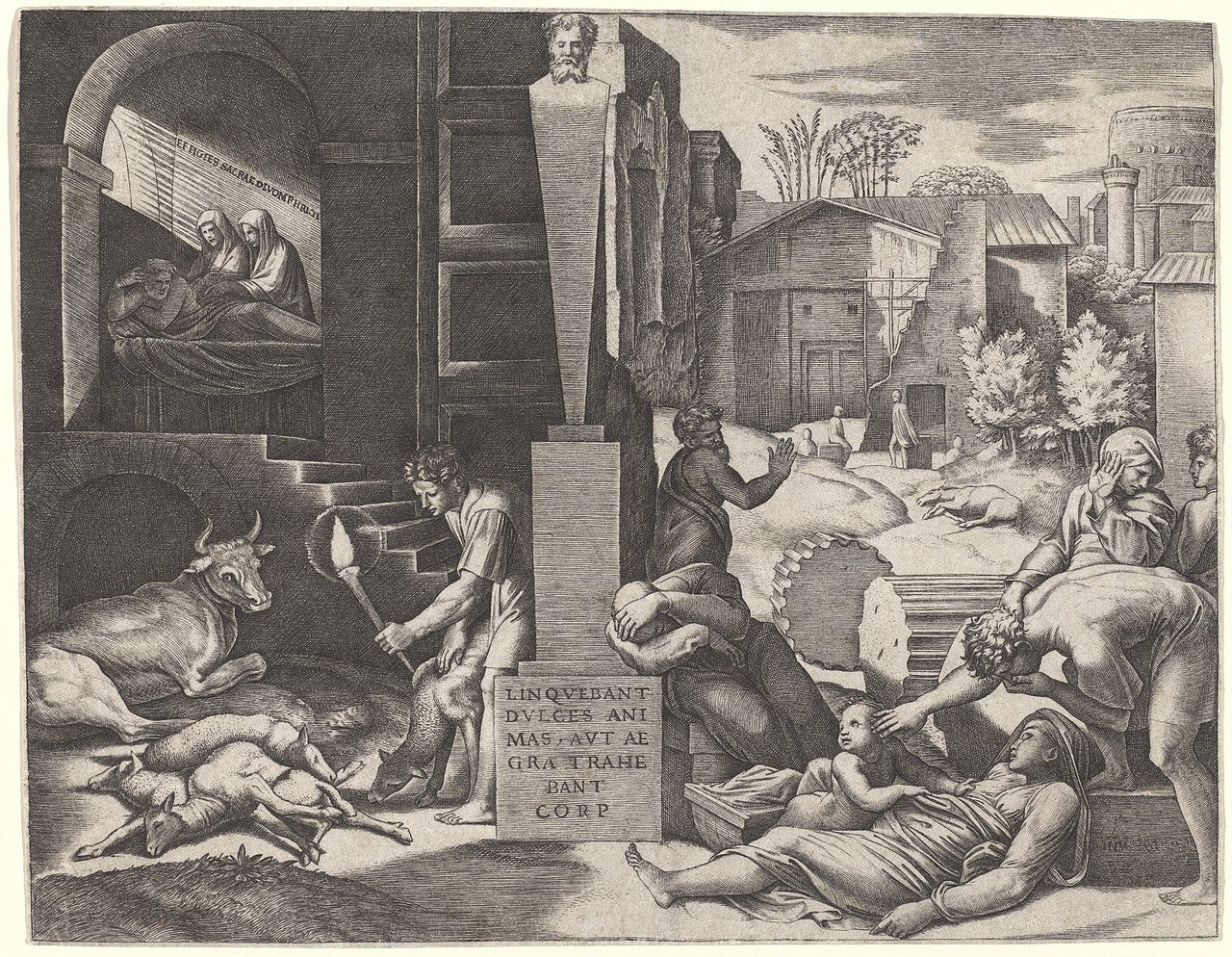 A dying family in the dark with a rat nearby A dying family in the dark with a rat nearby