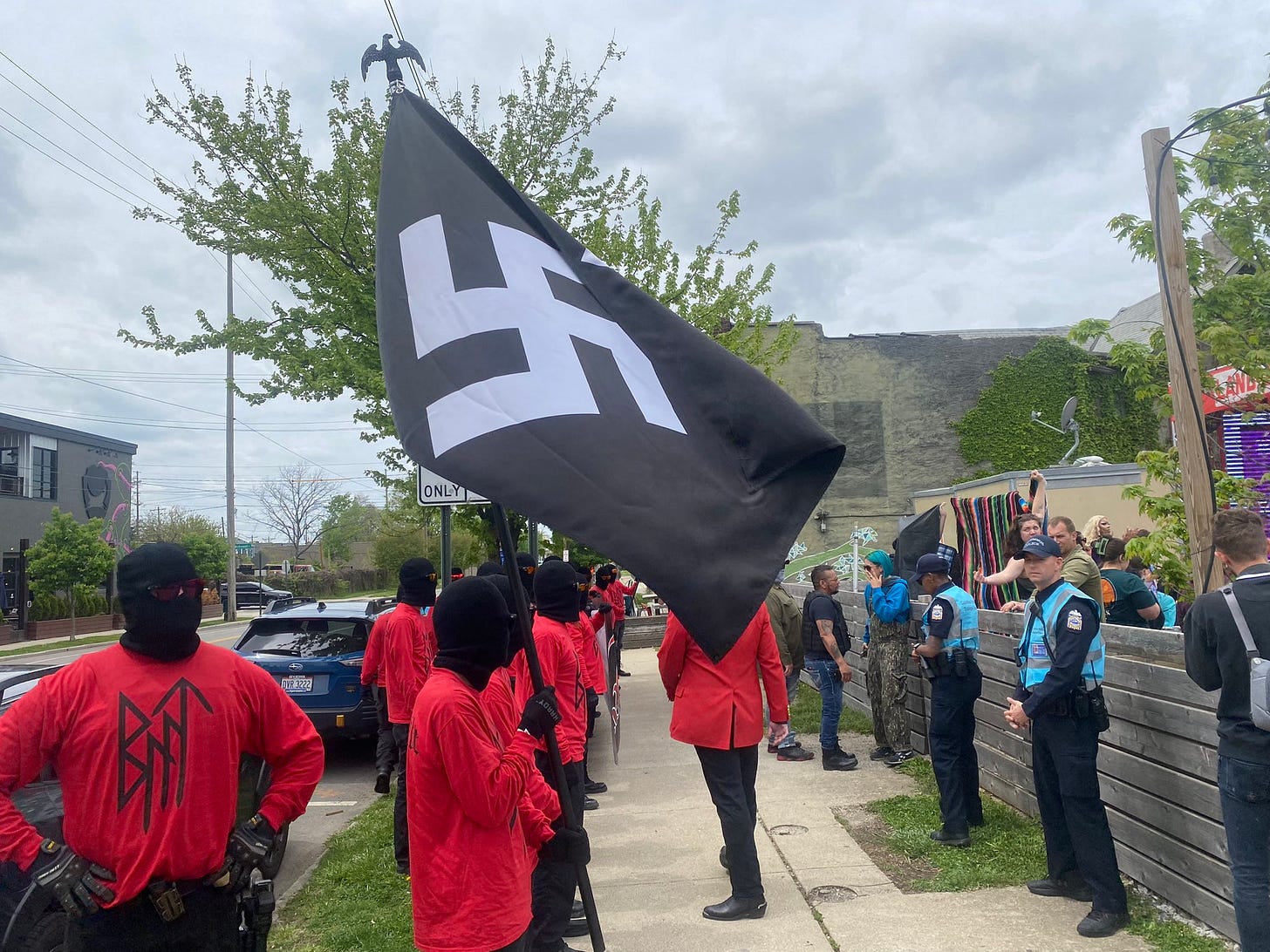 Blood Tribe Nazis assembling outside Landgrant Brewing