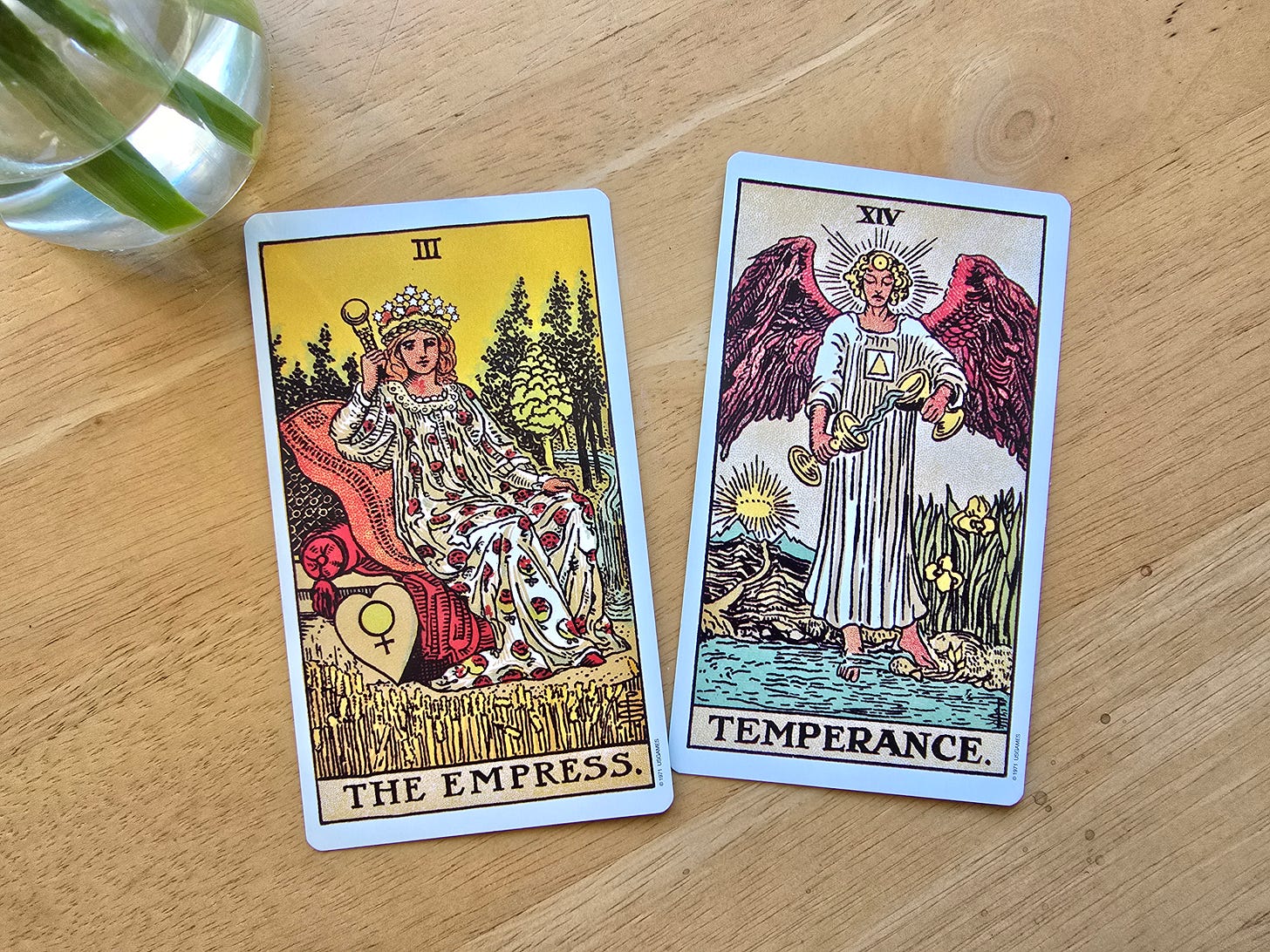 ‘The Empress’ and ‘Temperance’ Tarot Cards, taken from the Rider Waite deck