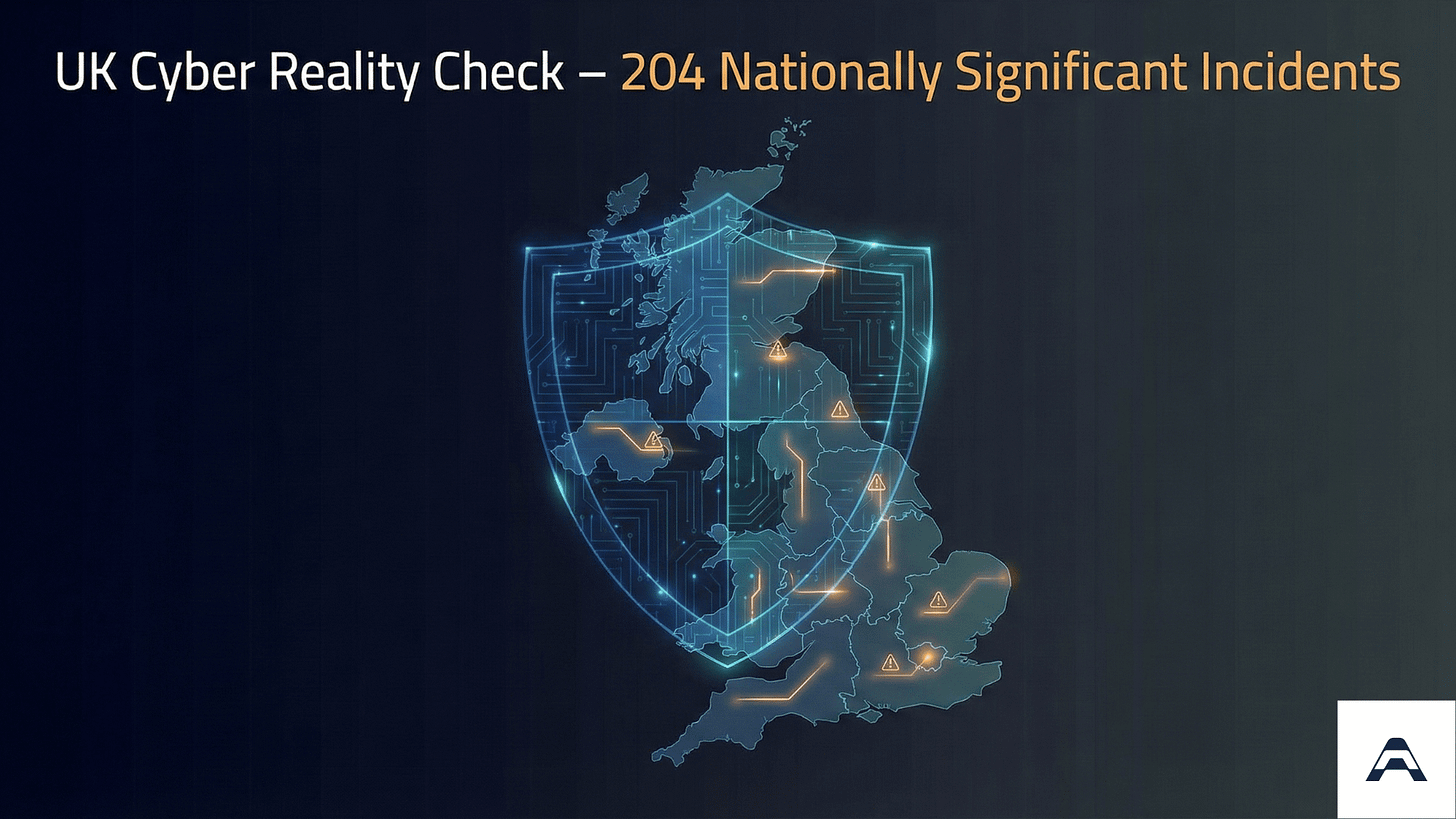 Digital shield overlaying a map of the United Kingdom with warning indicators showing cyber threat activity across the nation