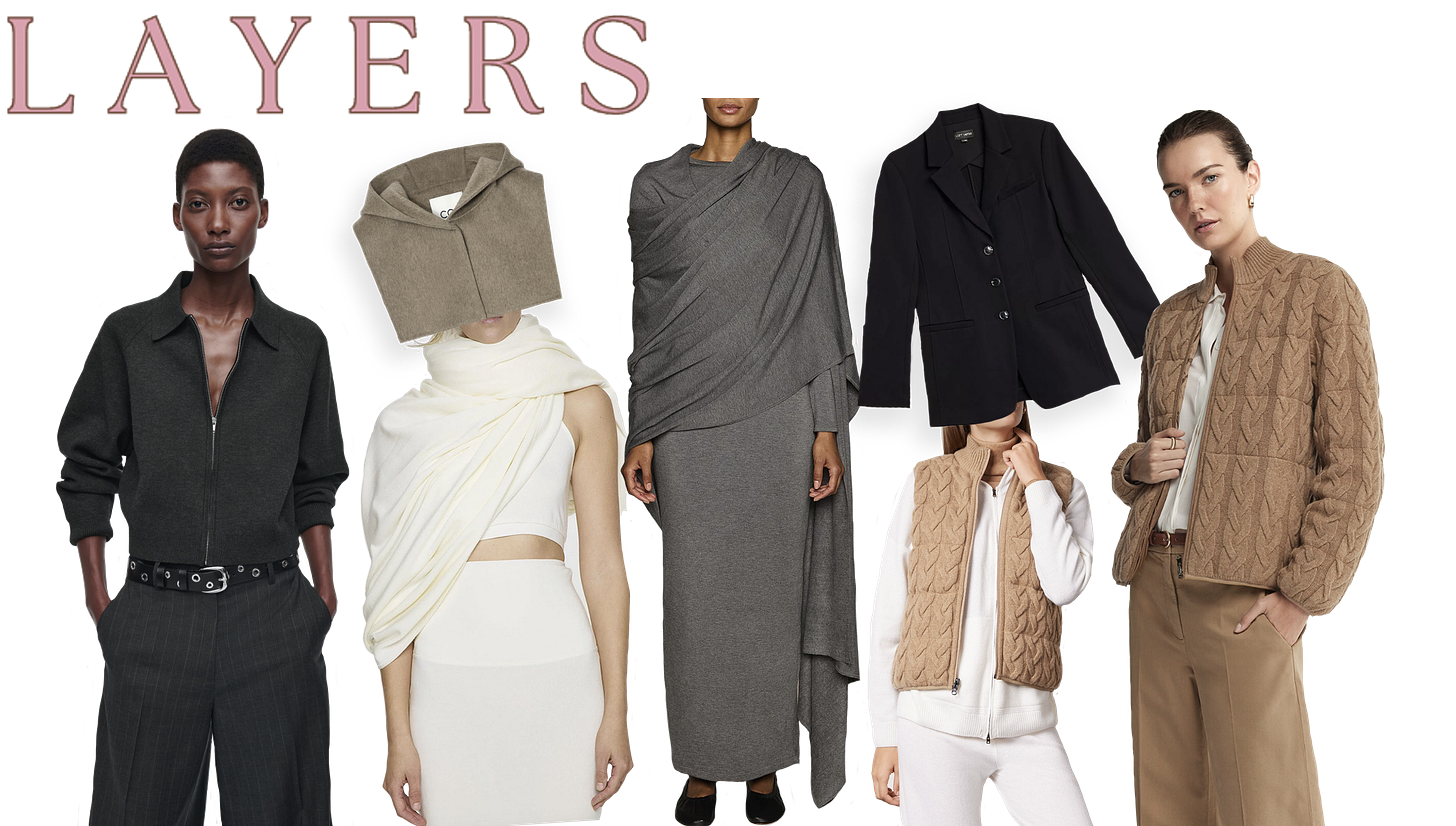 Images of various fall layering pieces.