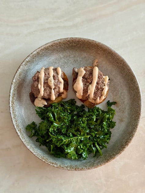 Fresh greens taco salad, Gluten-free mini beef sliders with a simple kale salad, grilled chicken & arugula pesto pasta