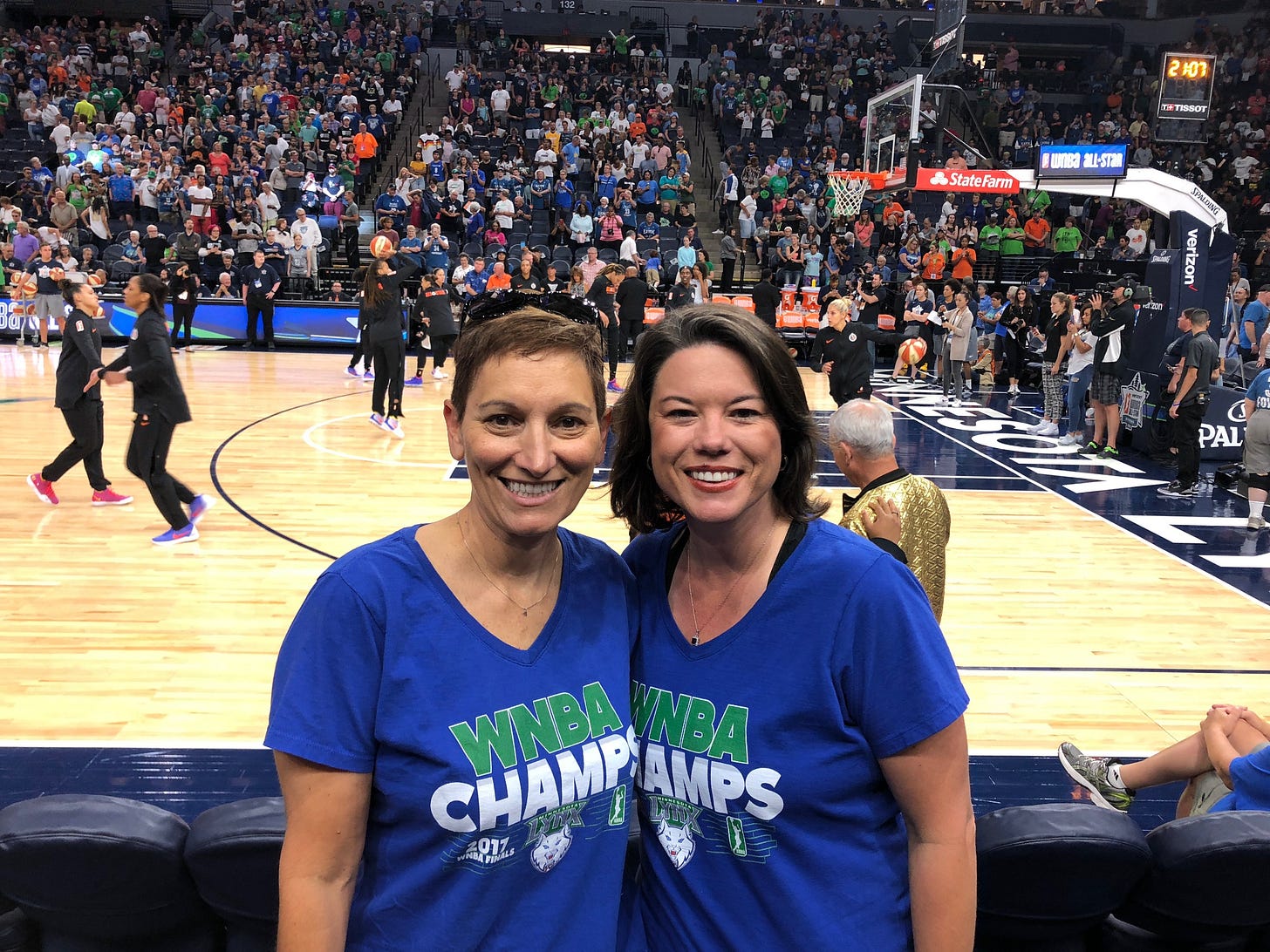 Angie Craig and her wife Cheryl at a Lynx basketball game.