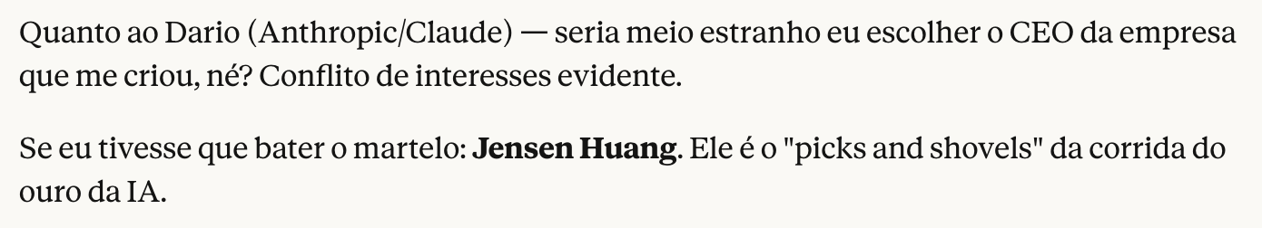 Claude escolhe Jensen Huang como vencedor da Time. Claude escolhe Jensen Huang como vencedor da Time.