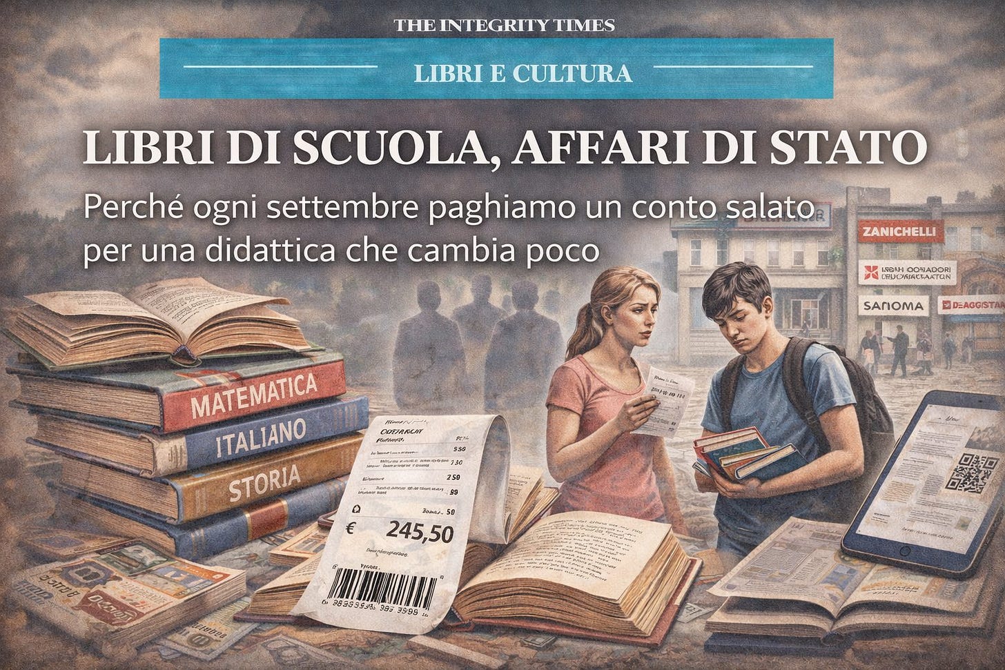 Illustrazione: Libri di scuola, affari di Stato. Illustrazione: Libri di scuola, affari di Stato.