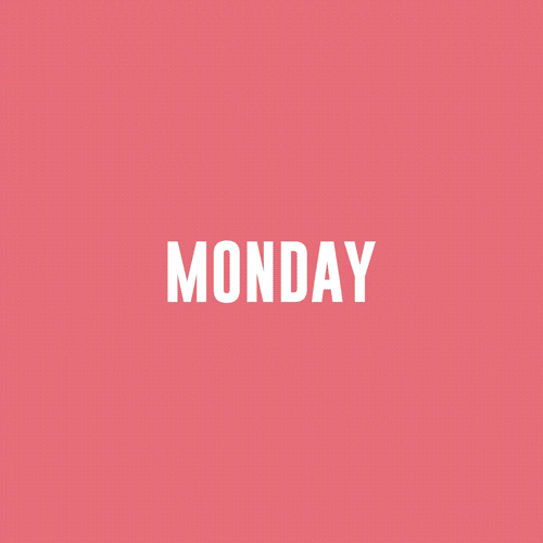 GIF of brightly colored squares behind the word MONDAY.
