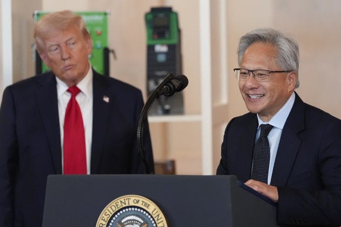 President Trump and Jensen Huang at a White House event.