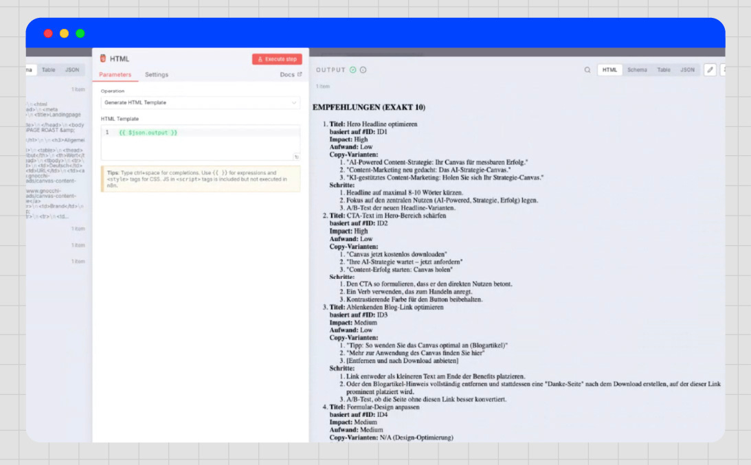 n8n step that converts an AI-generated website audit into HTML, part of how to audit any website in minutes with AI (2026). n8n step that converts an AI-generated website audit into HTML, part of how to audit any website in minutes with AI (2026).