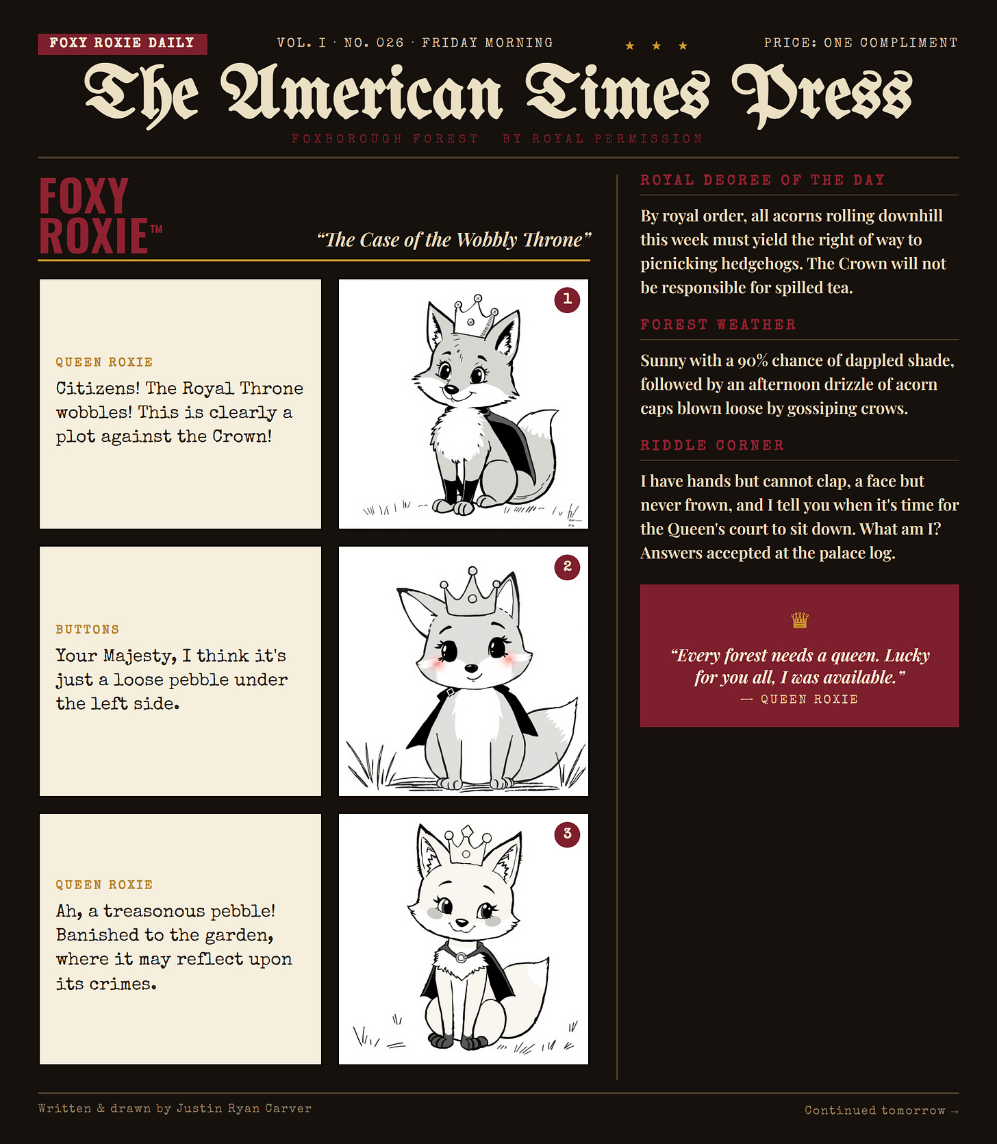 Foxy Roxie comic strip: The Case of the Wobbly Throne