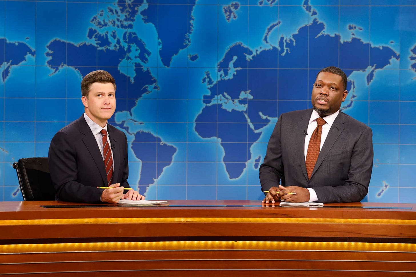 Colin Jost and Michael Che's Christmas Joke Swap Had a Twist on "Weekend  Update" - Joke Swap 2023