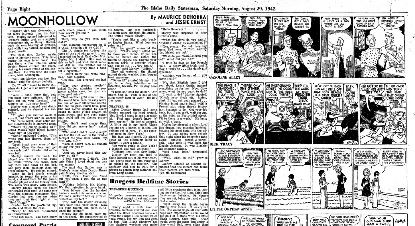 Mention of a French slut in the fiction piece Moonhollow printed in the Idaho Statesman, August 29, 1942