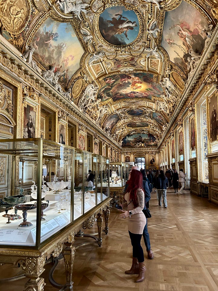 outside left view of the louvre and interior of louvre