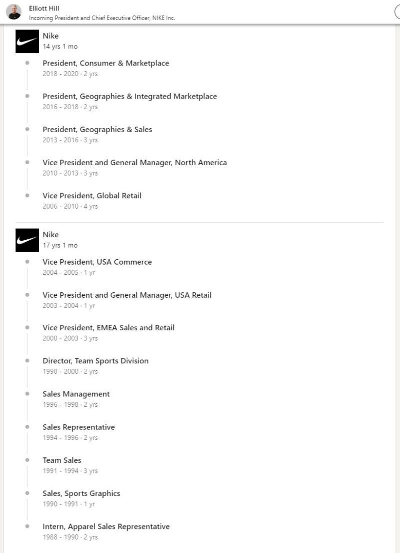 Nike's new CEO Elliott Hill may have the best LinkedIn profile ever — 32… |  Joe Pompliano | 95 comments