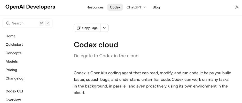 Screenshot of the Codex cloud documentation page Screenshot of the Codex cloud documentation page